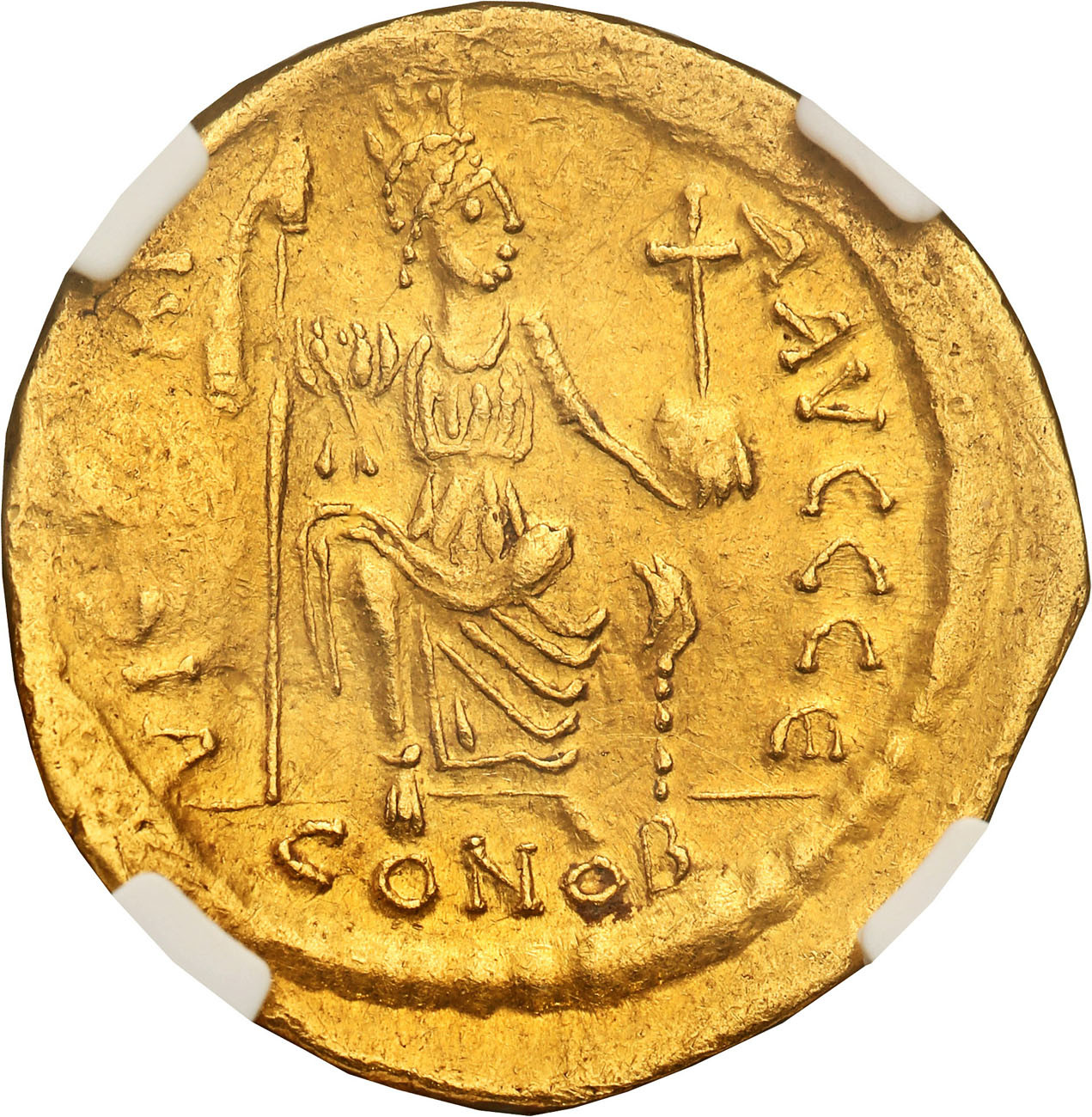 Bizancjum. Justin II (565-578). Solidus 567-578, Konstantynopol NGC AU 4/5 2/5